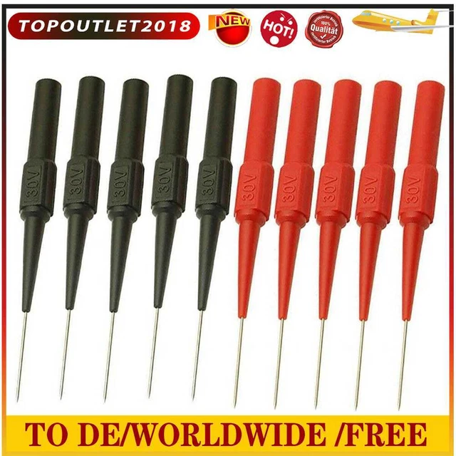 10pcs Insulation Piercing Needle Sensitive Multimeter Test Probe for Banana Plug