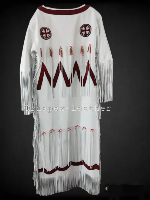 Boho Powow Reglia Maxi Native American Cowgirl Style Wedding Dress White Leather