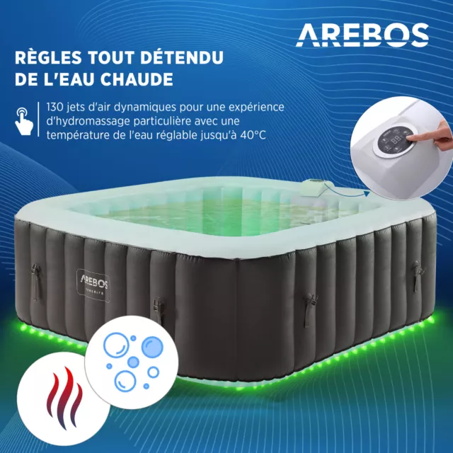 AREBOS Gonflable de Massage Bien-être de Piscine de Spa Extérieur avec LED 3