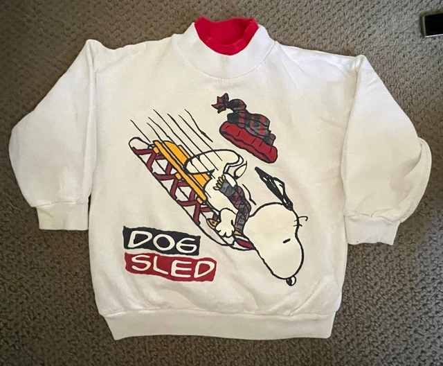 Vintage 90s SNOOPY DOG SLED long sleeved sweater Boy's size 5 winter Holidays