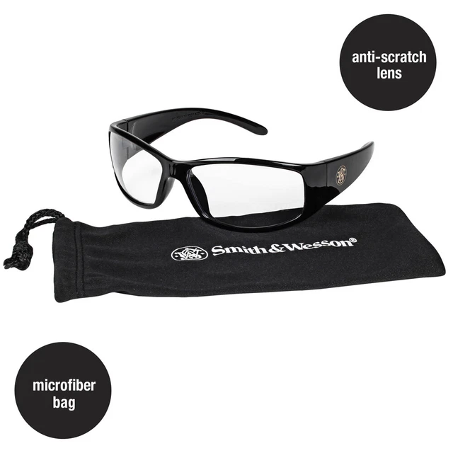 Smith & Wesson Elite Safety Glasses W/ Anti-Fog Clear Lens, Microfiber Bag 21302