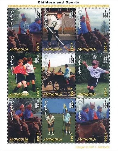 Mongolia #Mi3324-Mi3332 MNH M/S 2001 Soccer Hockey Golf Futbol Horses [2496]