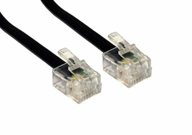LONG RJ11 To RJ11 Cable Lead 4 Pin ADSL DSL Router Modem Phone 6p4c BLACK 10m