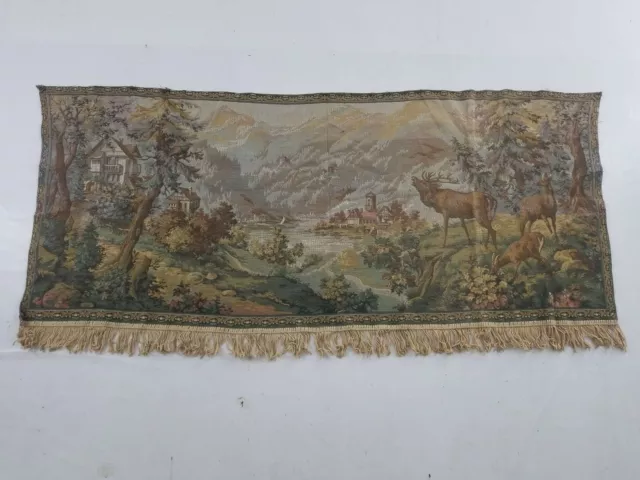 Vintage French Verdure Deer Scene Wall Hanging Tapestry 160x69cm