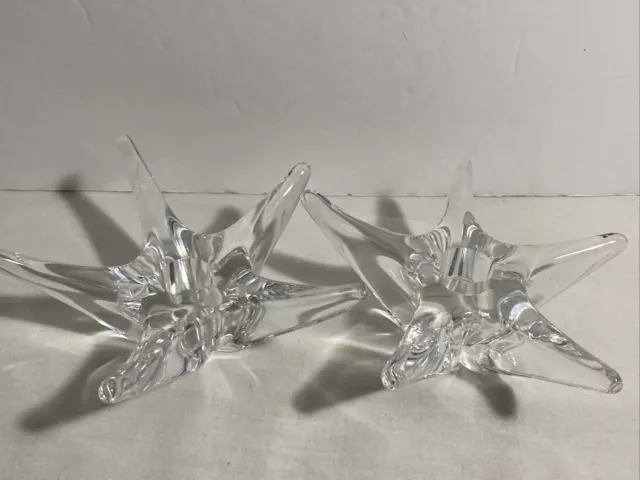 Daum France Starfish Starburst Crystal Candle Holders Marked 5-3/4” W x 2” H