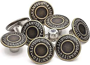Brass Jean Button Replacement,  No Sew Tack Buttons 12 Set 17mm