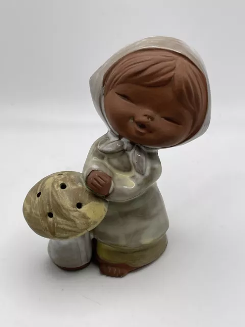 Vintage UCTCI Japan Redware Clay Pottery Girl with Mushroom Figurine
