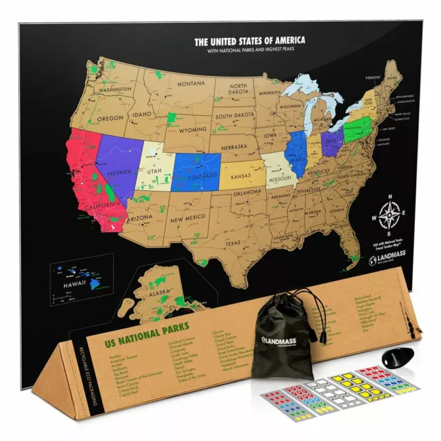 Landmass Scratch Off Travel Map USA Poster Print - Black Edition - Gift Idea