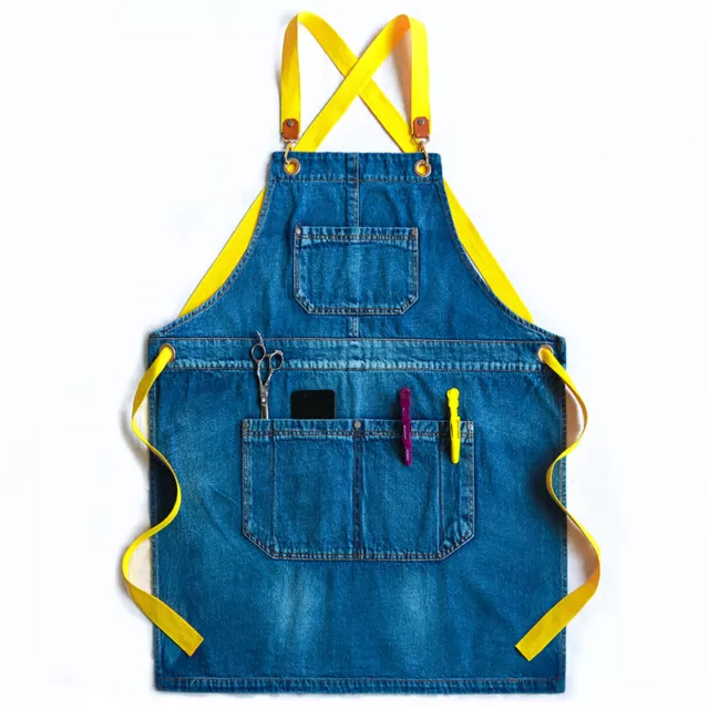 Denim Tablier Poches Chef Cuisine Maison Café Fleuriste Catering Unisexe Robe