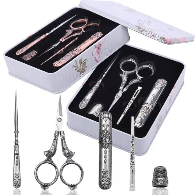 Retro Vintage Style Scissors Set Hand Sewing Embroidery Crafts Kit DIY with Box