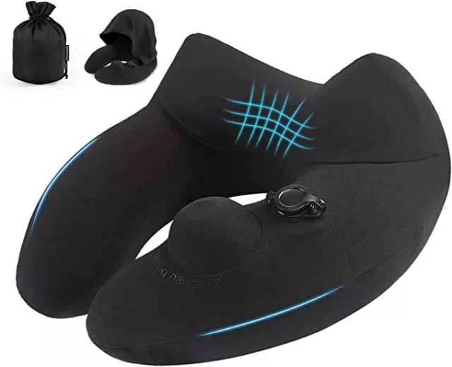 Travelicons Inflatable Neck Travel Pillow with Eye mask, U Shaped Neck Support