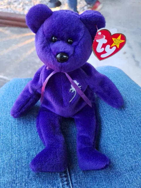 TY Beanie Baby - PRINCESS DIANA the Purple Teddy Bear (1997 -RETIRED) MWMTs MINT