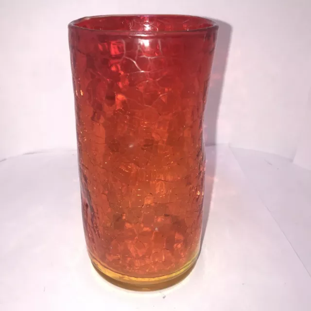 Vintage Red Amberina Hand Blown Crackle Glass Vase 5.5"