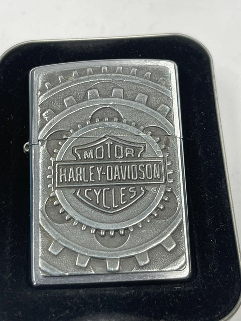 ZIPPO 1999 HARLEY DAVIDSON GEARS PEWTER EMBLEM CHROME LIGHTER UNFIRED BOX v153