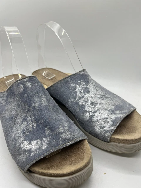 FLY London US Size 10 EU 41 Leather Slide Platform Sandal Blue Suede