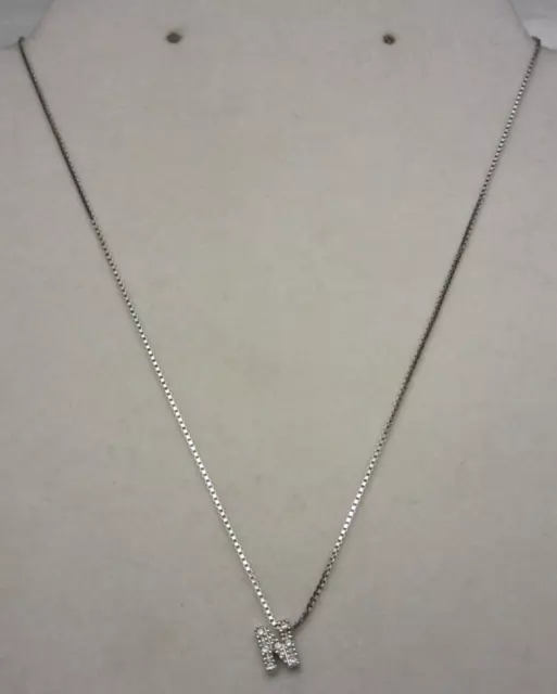 Vintage NADRI Signed Silver Tone Necklace w/ "N" Pendant w/ CZ 17" Long