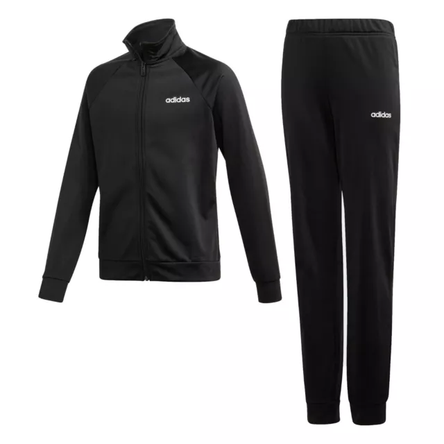 Girls Adidas Linear Tracksuit Full Zip Track Top Jacket Bottoms Black Size