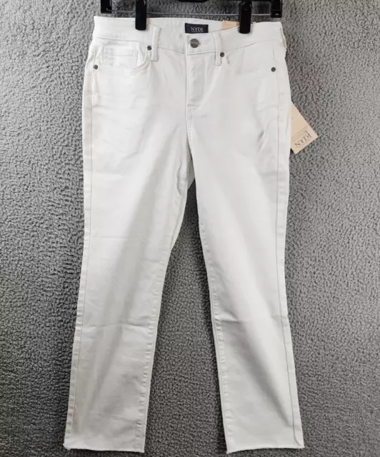 NYDJ Sheri High Rise Ankle Slim Leg Jeans Women's 4 Optic White Frayed Hems