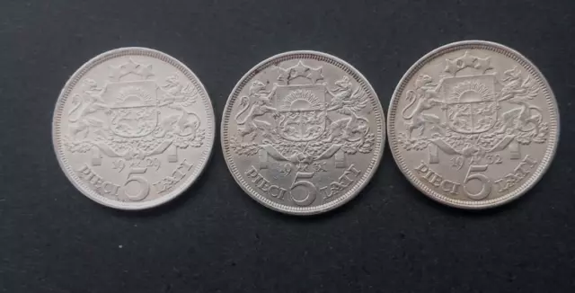 Latvia 1929 -1932 Silver 5 Lati 37mm (24.91 grams) 0.835 Silver (0.6711 oz. ASW)