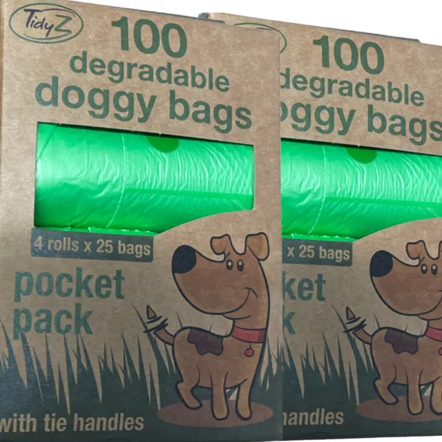 Tidyz Dog Poo Bags roll, Doggie poop bags Degradable 200 with tie handles 8 x 25