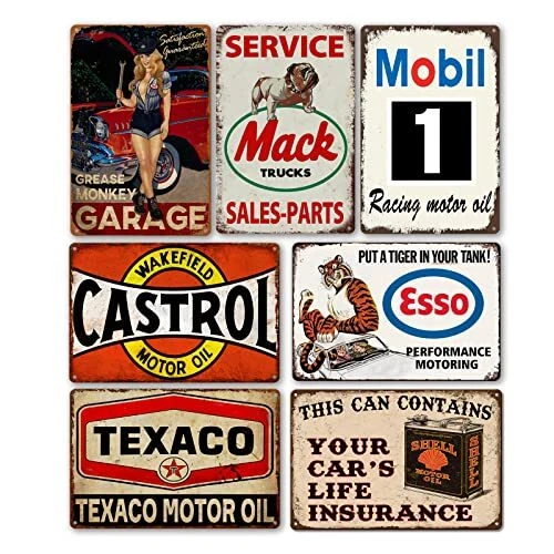 Vintage Metal Garage Signs for Men, Gas Station Tin Signs, Man Cave Decor Old