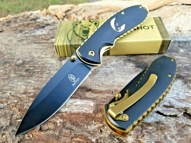 Black Gold Eagle Thumb Stud Pocket Knife 3CR13 EDC Hunting Camping Fishing