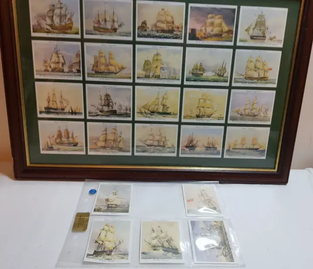 Framed & Glazed Set 25 Players Old Naval Prints of Sail Ships  Cigarette Cards