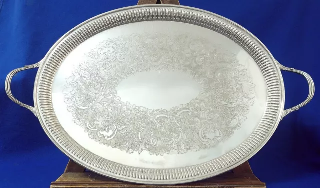 25" Gorgeous Antique Top Quality Barker Ellis English Silver Plate Serving Tray