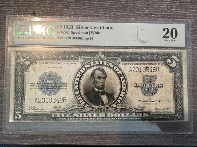 1923 $5 Five Dollars “Porthole” Silver Certificate Note Fr.282 Pmg Vf20