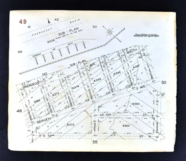1929 Brooklyn Map  Paerdegat Basin Bergin Avenue 70-73 Street New York City NYC