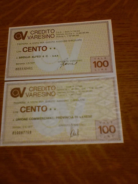 Miniassegni Credito Varesino - Lotto Ml1552 (N. 2 Emissioni)