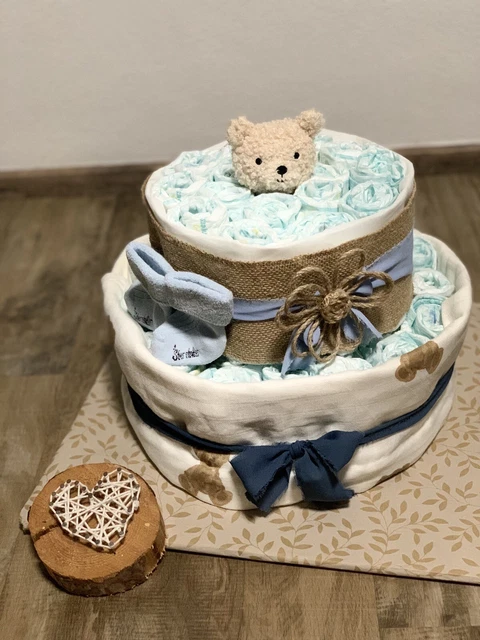 Windeltorte, Junge, Blau, Teddy, Taufe, Geburt, Geschenk, Baby, Babyparty
