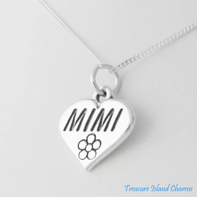 Mimi Heart Grandma 925 Solid Sterling Silver Charm Pendant Necklace Grandmother