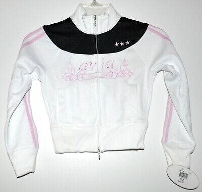 Avia Cheerleading Double Zip-up White/Black/Pink Youth Girls Jacket Sz Small NWT