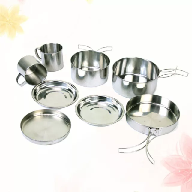 8pc Stainless Steel Camping Cookware Set for Outdoor BBQ & Picnic