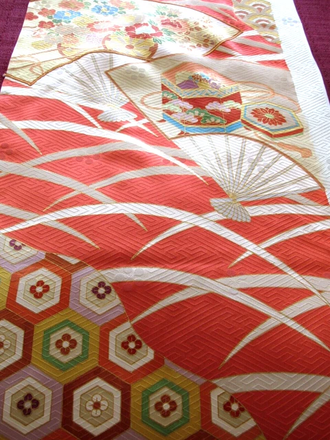 37"x15" Luxurious Artist Furisode Kimono Fabric Made in Japan 100% Silk E34