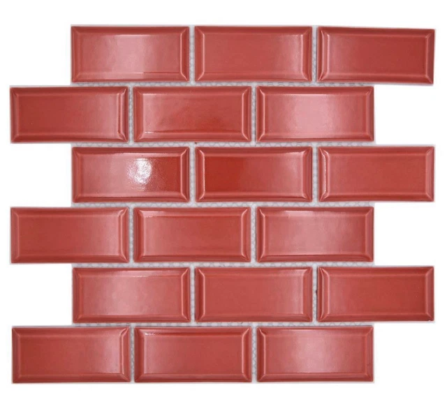 Azulejos de mosaico de cerámica Metro aspecto compuesto liso rojo espejo de azulejos cocina |10 alfombras