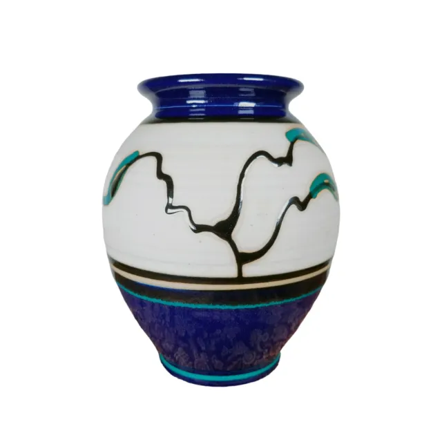 Studio Art Pottery Vase Cobalt Blue Jade Leaf Asian Glazed Unglazed Signed Sg