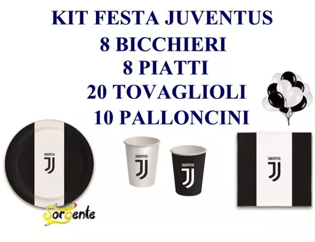 Kit Festa Juventus Calcio Sport Squadra 8 Piatti - 8 Bicchieri - 20 Tovaglioli -