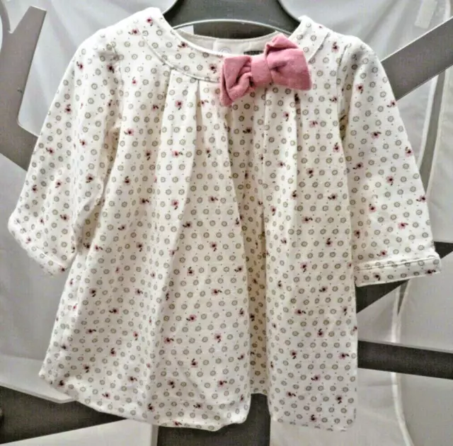 Sergent Major haut écru doublé motif fleurs noeud rose mche longue bébé 3 mois