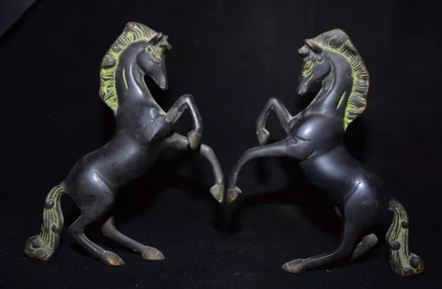 6.4 "Chine marqueur bronze noir paire de sculptures de chevaux du zodiaque Feng