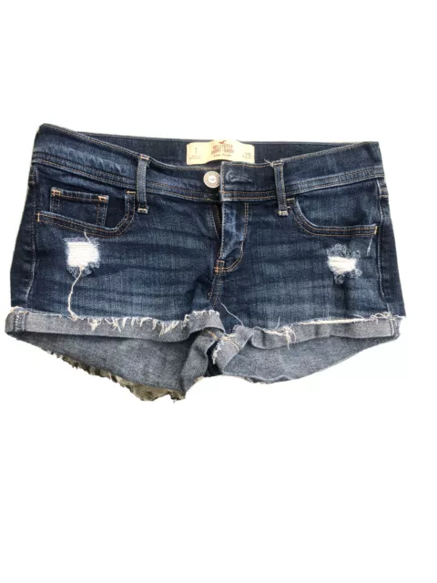 Hollister Shorts Women's 1 / 25 Blue Shortie Cutoffs Button Fly Distressed Denim