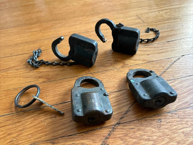 4 ANTIQUE CORBIN Padlocks Working Locks With 2 Chains & 1 Key $50.00 ...