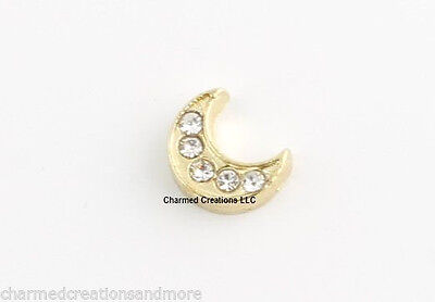 10pc Lot Gold CZ Crescent Moon Floating Charm For Glass Memory Locket Necklace