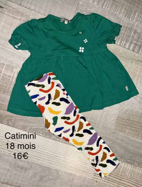 Catimini 18 Mois Bébé Fille : Legging Multicolore + T Shirt Vert Ete