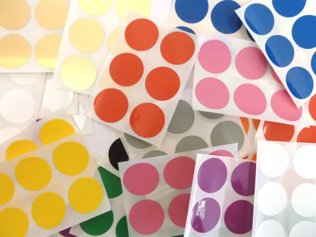 25mm (1 inch) Round Plastic Vinyl Dot Stickers, Coloured Circular Sticky Labels