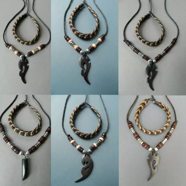 Necklace Mens Boys Jewellery Gift Tribal Surfer Maori Viking Beaded Wood Beads
