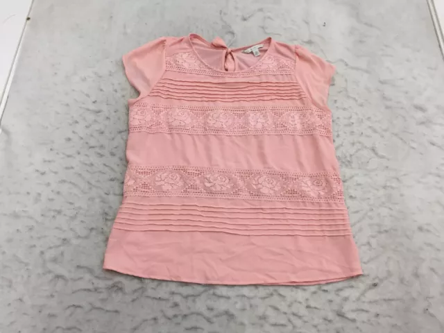 LC Lauren Conrad Blouse Womens XL Pink Lace Textured Layered Striped Short Tied