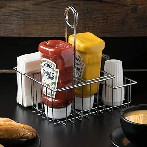 G.E.T. 4-21696 Chrome Metal Four Compartment Condiment Caddy Metal Table Cadd...