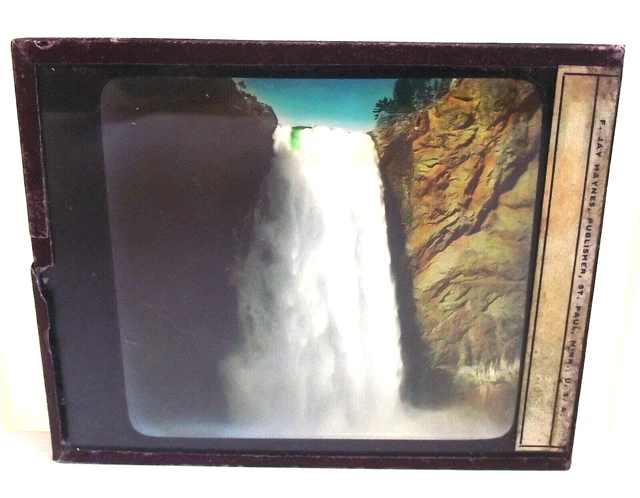 F JAY HAYNES GREAT FALLS YELLOWSTONE NATIONAL PARK Magic Lantern Glass Slide VTG